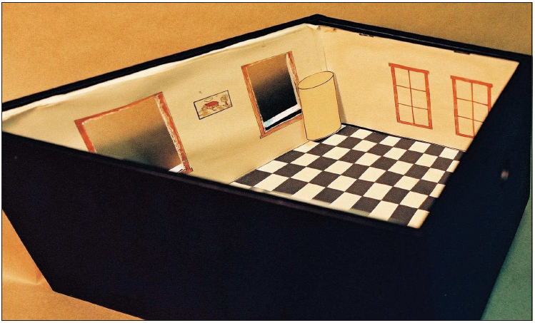 Model of the Trapezoidal Room Illusion, built for Professor Stanley Coren to represent a miniature version of a full-scale room (1977)