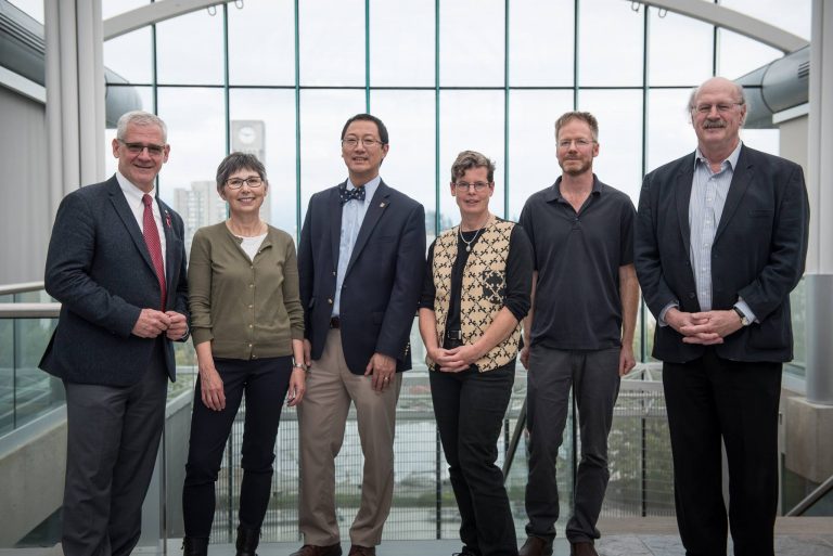 UBC's 2015/16 University Killam Professors. L-R: Dr. Julio Montaner, Dr. Janet Werker, Dr. Santa J. Ono, Dr. Sarah Otto, Dr. Loren Rieseberg, Dr. Robert E.W. Hancock. Not pictured: Dr. Daniel Pauly.