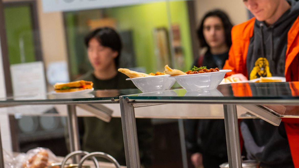 Students waiting for food at a UBC Dining Hall.