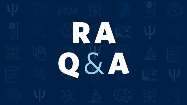 Image description: Text RA Q&A with science icons in the background